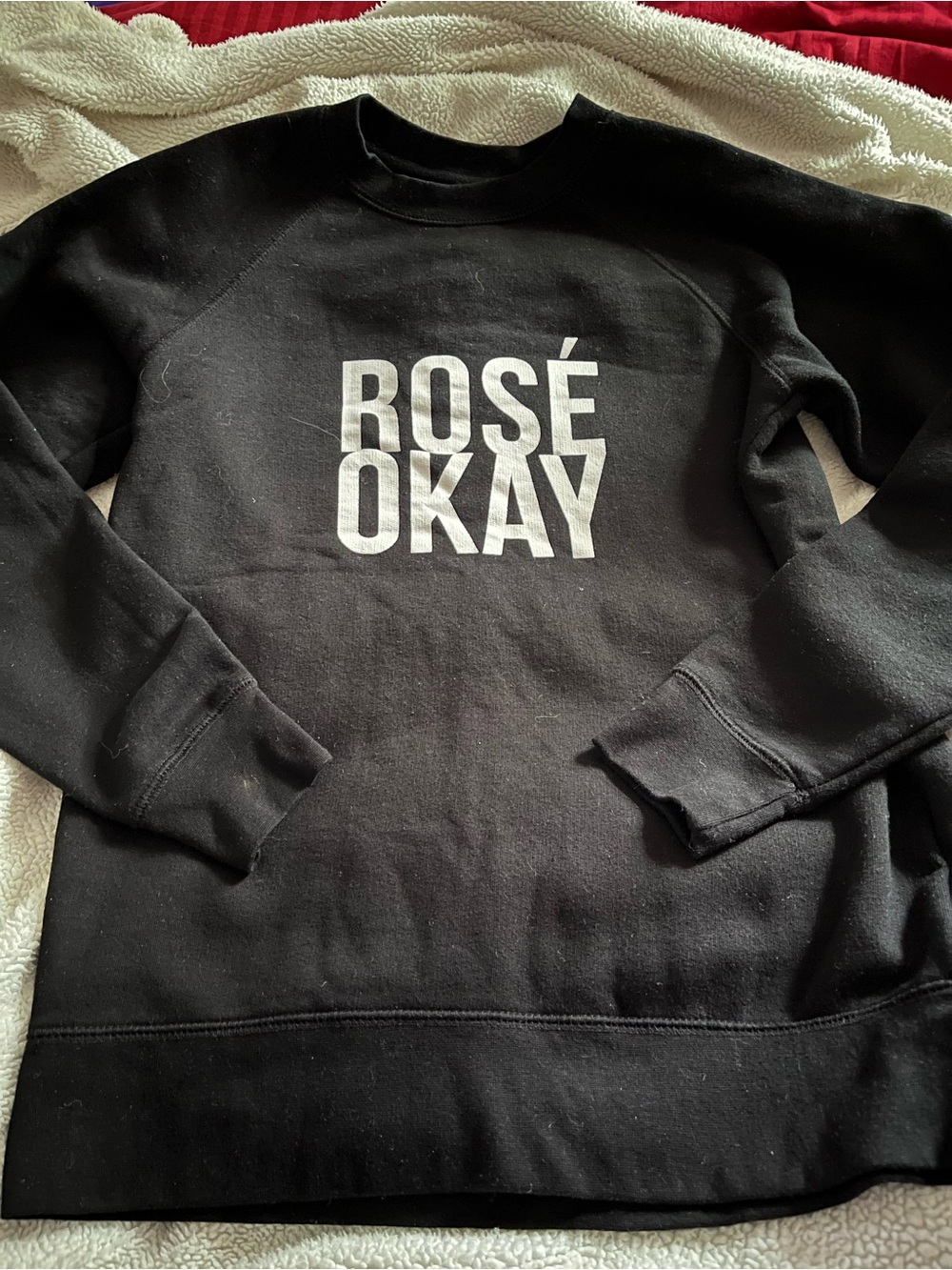 Brunette The Label Black Crewneck with White "ROSÉ OKAY" Print
